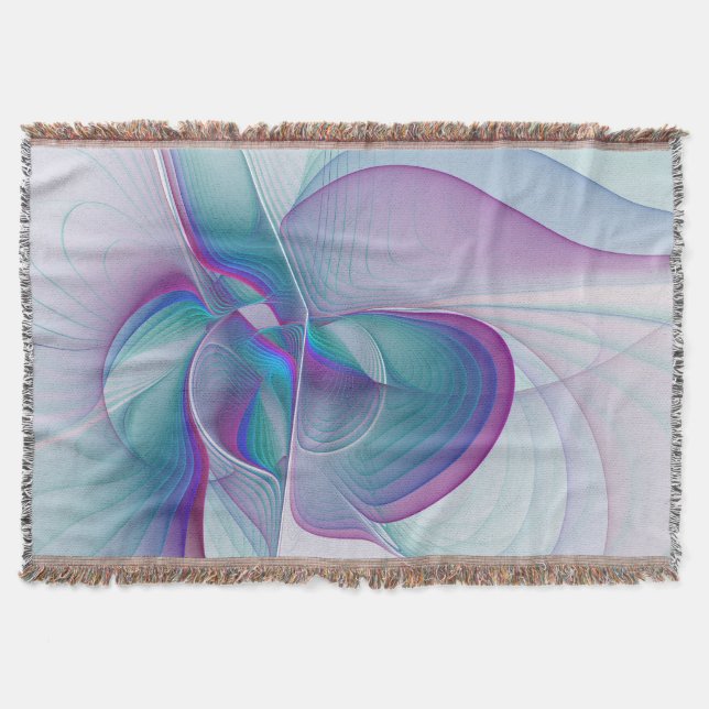 Manta Tejida Resumen moderno Arte fractal rosa azul turquesa ro (Anverso)
