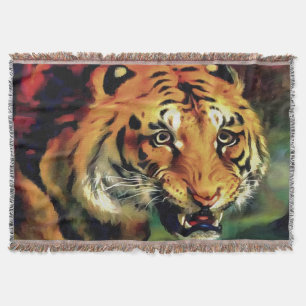 Manta Tejida Retrato artístico del tigre parpadeante