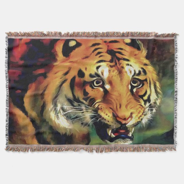 Manta Tejida Retrato artístico del tigre parpadeante (Anverso)