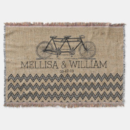 Manta Tejida Retro Tandem Bicycle Chevron Burlap Boda Regalo