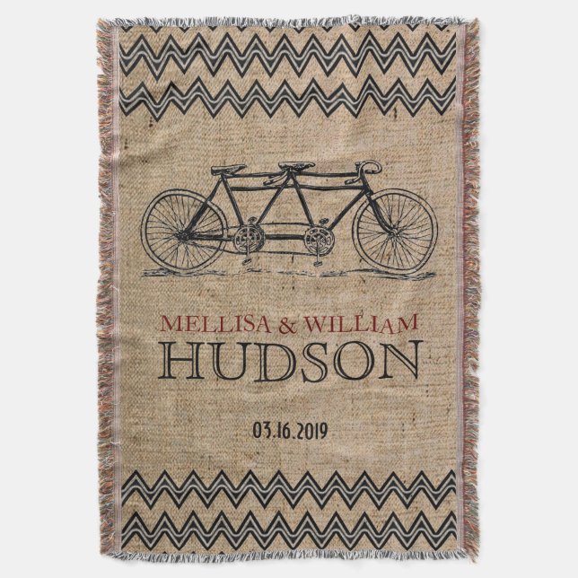 Manta Tejida Retro Tandem Bicycle Zigzag Chevron Boda Gift (Frente vertical)