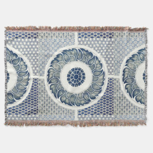 Manta Tejida Ronda azul blanca floral china