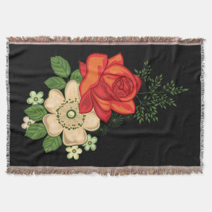 Manta Tejida Rosa roja y fondo negro marrón