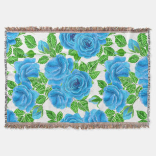 Manta Tejida Rosas azules acuarela patrón transparente