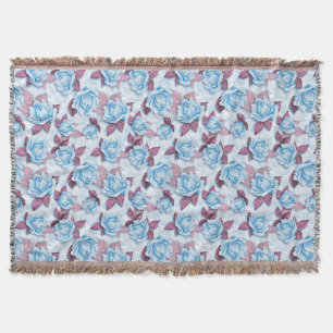 Manta Tejida Rosas azules. Patrón floral