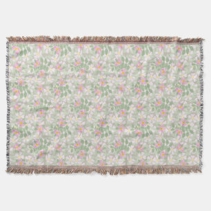 Manta Tejida Rosas de perro rosado en Taupe Floral