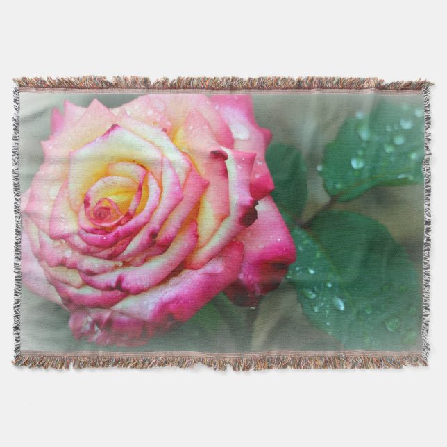 Manta Tejida Rosas lanzan una manta/rosa y blanco (Anverso)