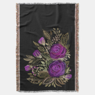Manta Tejida Rosas púrpura acuarela