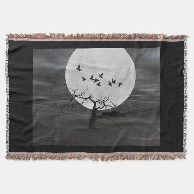 Manta Tejida Ruidos espeluznantes volando contra la luna llena (Anverso)