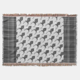 Manta Tejida Rústico Gris Escocesa Tartán Stags Head Antler
