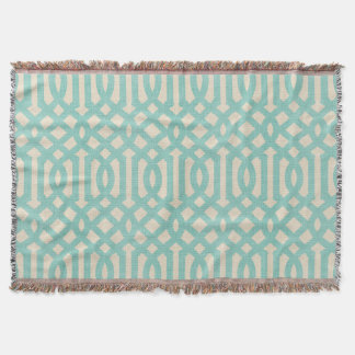 Manta Tejida Rústico Linen Beige y Aqua Trellis