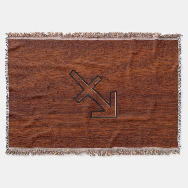 Manta Tejida Sagittarius Zodiac Sign in Mahogany Wood Style (Anverso)