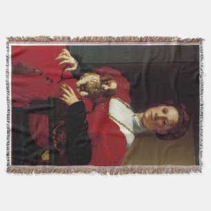 Manta Tejida Señora en un vestido rojo