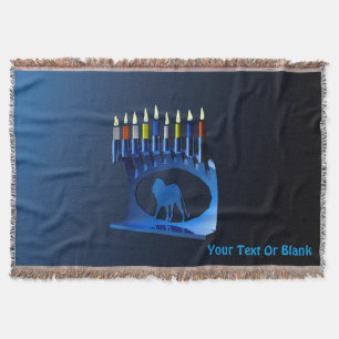 Manta Tejida Shiny Blue Chanukkah Menorah