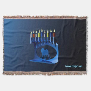 Manta Tejida Shiny Blue Chanukkah Menorah