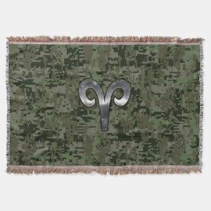 Manta Tejida Signo zodiacal Aries en camuflaje digital estilo b