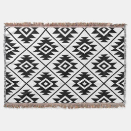 Manta Tejida Símbolo azteca estilizado Gran Ptn negro sobre bla