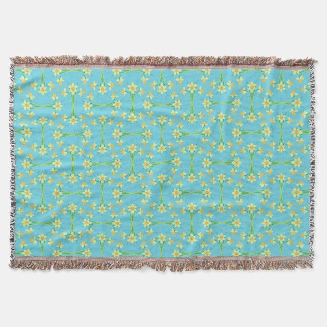 Manta Tejida Spring Sunshine Daffodils Sky Blue Throw Blanket (Anverso)