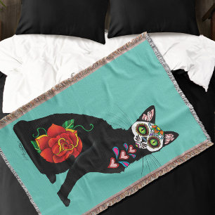 Manta Tejida Sugar Skull Black Cat