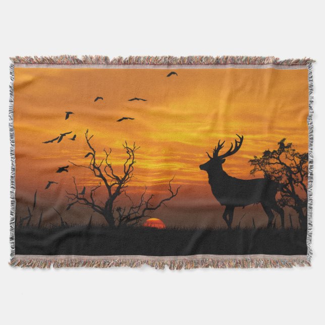 Manta Tejida Sunset Deer Silhouette (Anverso)