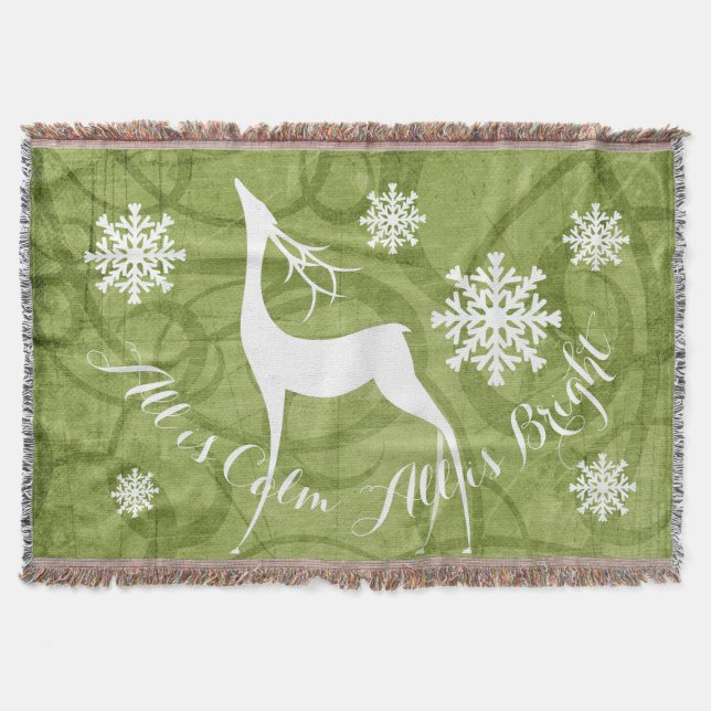 Manta Tejida Swirl All is Calm All is Bright Deer Holiday Throw (Anverso)