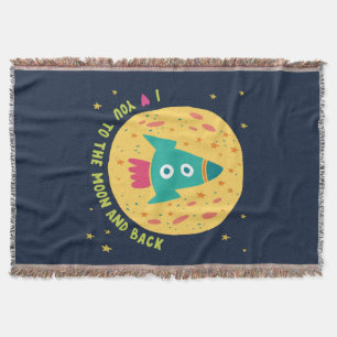 Manta Tejida Te amo a la luna y al Rocketship trasero