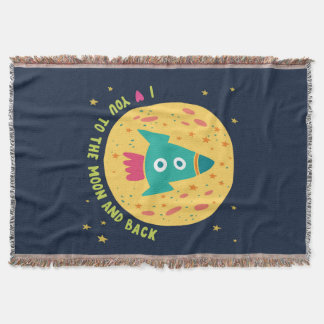 Manta Tejida Te amo a la luna y al Rocketship trasero
