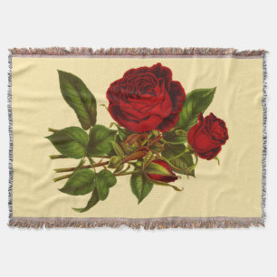 Manta Tejida Tejido de rosas rojas profundas
