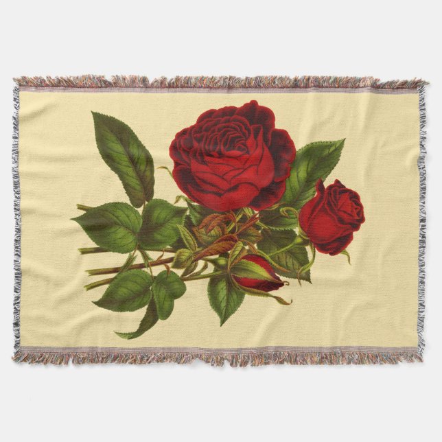 Manta Tejida Tejido de rosas rojas profundas (Anverso)