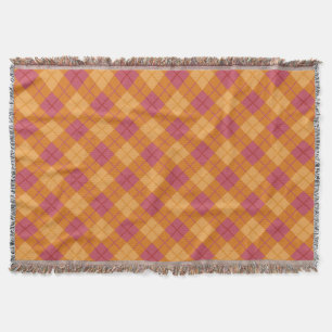 Manta Tejida Tela escocesa diagonal en naranja y rosa
