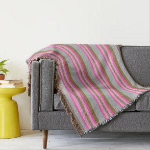 Manta Tejida Tira de toldo de mediados de siglo - gris, rosa, b