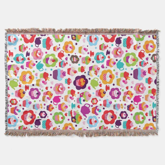 Manta Tejida Torta de la taza y pote lindos del té (Anverso)