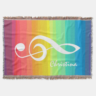Manta Tejida Treble Clef con acuarela de arcoiris personalizada