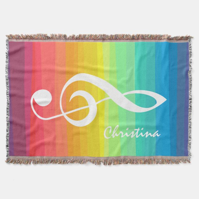 Manta Tejida Treble Clef con acuarela de arcoiris personalizada (Anverso)