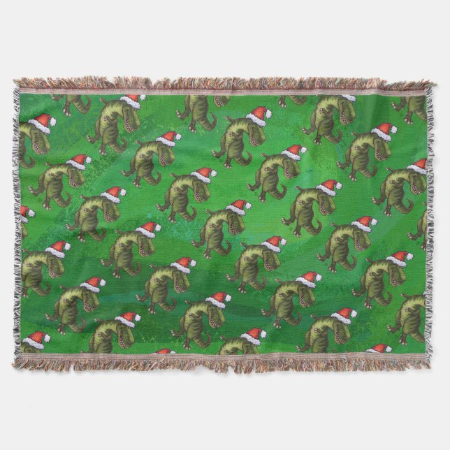 Manta Tejida TRex en Santa Hat en Green (Anverso)