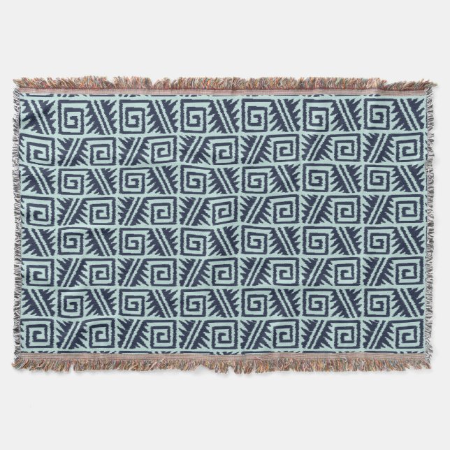 Manta Tejida Tribal Ikat Aztec - azul índigo y claro (Anverso)