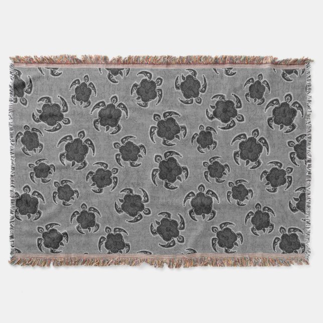 Manta Tejida Uhane Honu Hibiscus Batik Turtle Hawaiano (Anverso)
