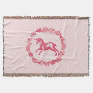 Manta Tejida Unicornio rosa y flores