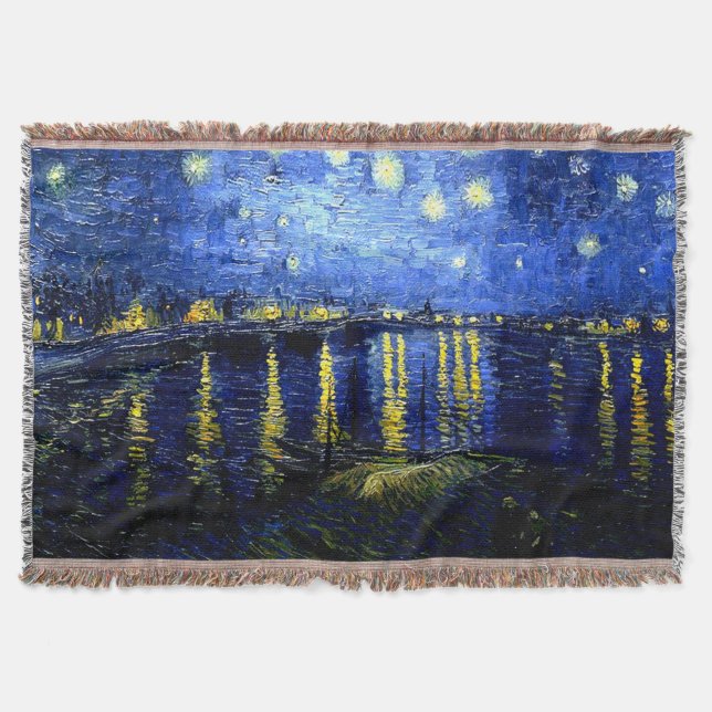 Manta Tejida Van Gogh - Noche estrellada sobre el Ródano (Anverso)