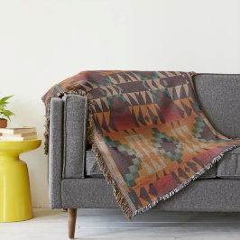 Manta Tejida Verde azulado azul oscuro rojo beige marrón Naranj