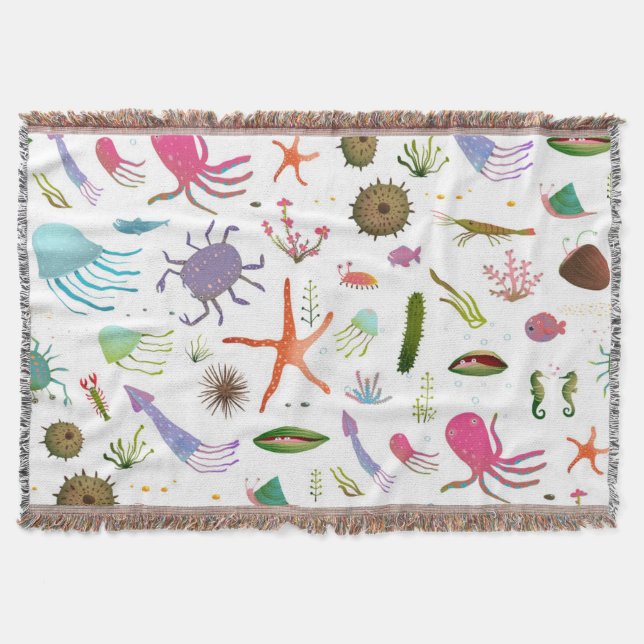 Manta Tejida Vida marina colorida (Anverso)