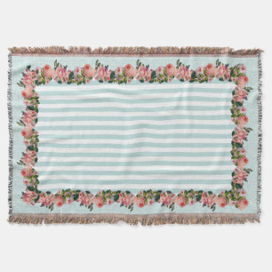 Manta Tejida Vieja Rubor Rosa Rosa Rosa Rosa Floral Damask Stri