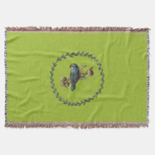 Manta Tejida Vintage Blue Bird Throw Blanket (Anverso)
