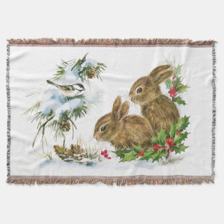 Manta Tejida Vintage Christmas Bunnies