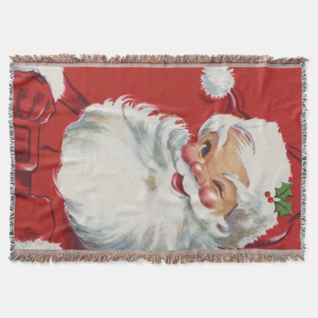 Manta Tejida Vintage Christmas, Jolly Santa Claus Winning (Anverso)