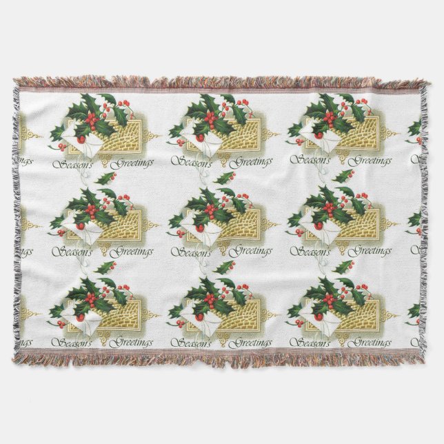 Manta Tejida Vintage Seasons Greetings Navidades (Anverso)