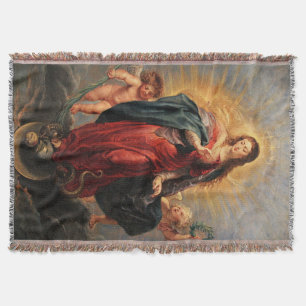Manta Tejida Virgen María Inmaculada Corazón Arrojar Masa