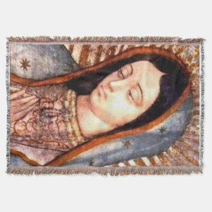 Manta Tejida Virgen María Nuestra Señora de Guadalupe Blanket