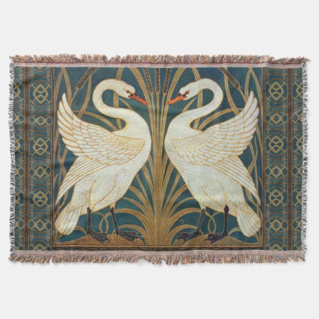 Manta Tejida Walter Crane Swan, Rush E Iris Art Nouveau (Anverso)