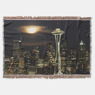 Manta Tejida Washington, Seattle, Silueta por la noche desde Ke